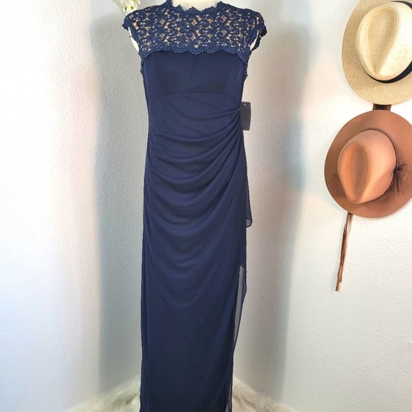 ALEX EVENINGS WOMEN'S METALLIC CUTOUT LACE DRESS NAVY GOLD METALLIC SZ 6… - Picture 3 of 13